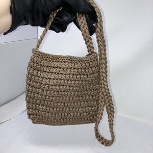 Charter Club Crossbody Handbag S Taupe Khaki Crochet Purse Shoulder Bag EUC